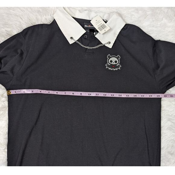 Hot Topic Skelanimals Chain Collar Long Sleeve Collared Top Black White Size XS - Picture 9 of 11
